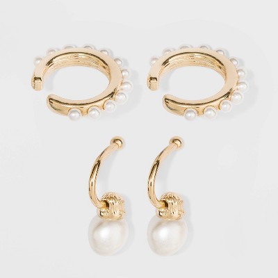 SUGARFIX by BaubleBar Delicate Pearl Ear Cuff Set - White/Gold