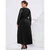 Womens Plus Size Lace Long Sleeve Maxi Dress with Belt Criss Cross Neck Casual Long Dress - 4 of 4