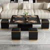 3-in-1 High Gloss Convertible Dining Coffee Table with Hidden Storage,Extendable Center Table with Stools for Modern Living Spaces-The Pop Home - 2 of 4