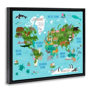 Stupell Industries 31"x25" Kids' Favorite Animals World Map Wall Art Framed - 1 of 4