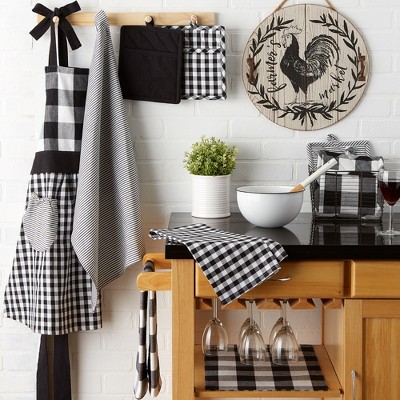 Black and White Gingham Cotton Kitchen Apron with Pockets