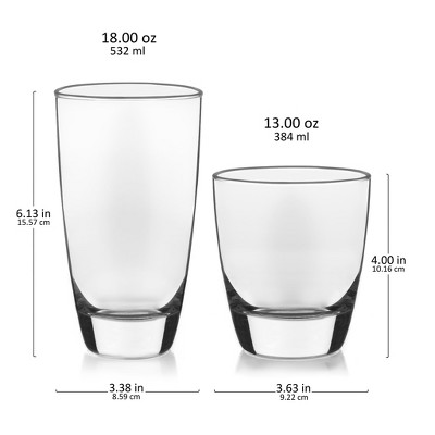 Libbey Classic Clear Glass Tumbler and Rocks Set, 16-Piece