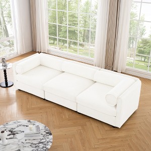 119.5" Chenille Fabric Sofa with Cylindrical Backrest and Armrests 3-Seater Sofa with Hidden Storage Compartments - 1 of 4