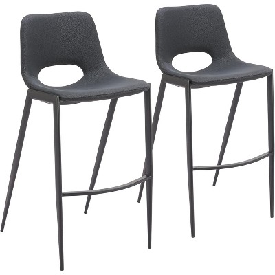 Desi Armless Set of 2 Barstool 40" H, Black Faux Leather Plywood Steel by Zuo Modern
