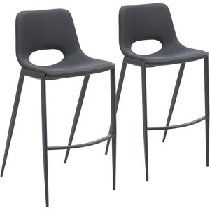 Desi Armless Set of 2 Barstool 40" H, Black Faux Leather Plywood Steel by Zuo Modern - 1 of 4
