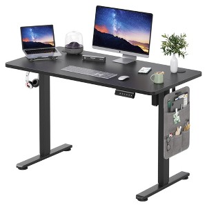 GlasFlength Desk, Standing Desk with Splicing Board, Adjustable Height for Study Room, Game Room, Office, Black, 120"*60"*71" - 1 of 4