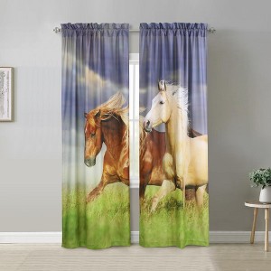 Habitat Photo Real Horses Light Filtering Printed Drapes Displaying Pole Top Curtain Panel Pair Each 37" x 84" Multicolor - 1 of 4