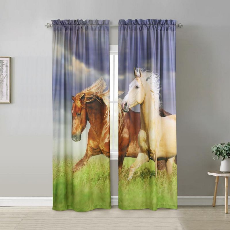 Habitat Photo Real Horses Light Filtering Printed Drapes Displaying Pole Top Curtain Panel Pair Each 37" x 84" Multicolor, 1 of 6