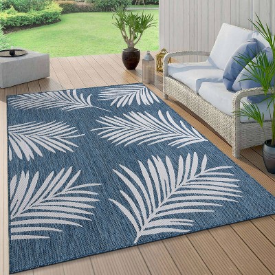 Navy Floral Synthetic 5' x 7' Easy-Care Rectangular Rug