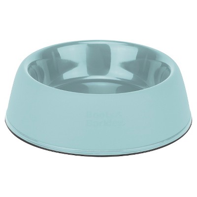 blue plastic dog bowl