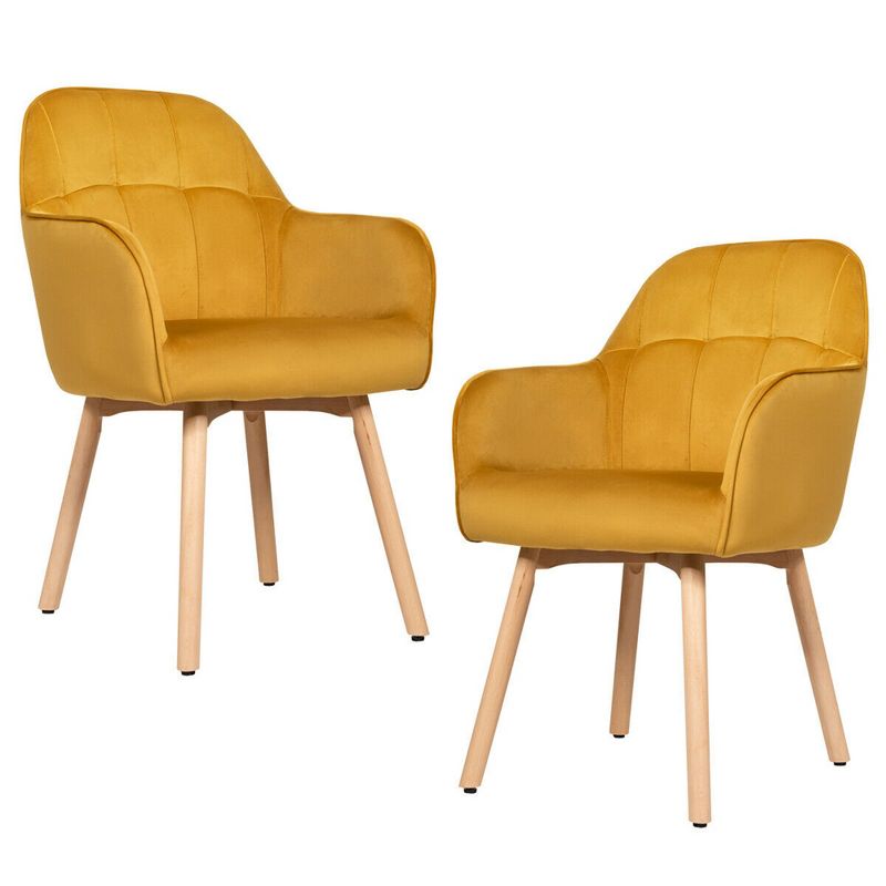 Tangkula 2PCS Modern Accent Armchair Upholstered Leisure Chair w/ Wooden Legs Yellow, 1 of 11