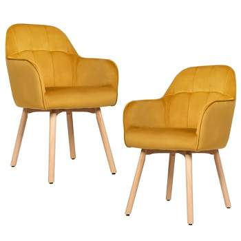 Tangkula 2PCS Modern Accent Armchair Upholstered Leisure Chair w/ Wooden Legs Yellow