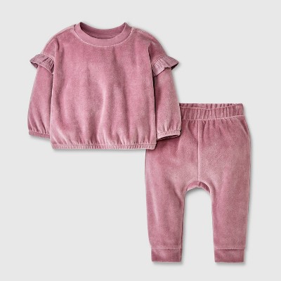 Image of Baby Girls' Velour Top & Bottom Set - Cat & Jack™ Purple 6-9M