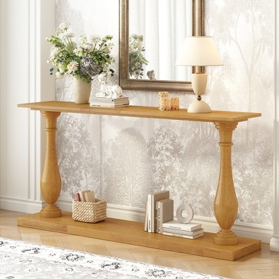 Vintage Sofa Table Console Table with Pine Veneer and Vase-Leg Design,for Living Room Study room Entryway Bedroom