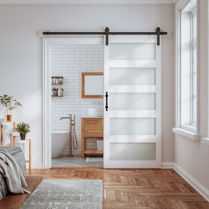 SMARTSTANDARD 80 in. & 84 in. White Glass Barn Door with Sliding Door Hardware Kit & Handle - Predrilled Ready to Assemble, 5-Lite Frosted Glass - 1 of 4