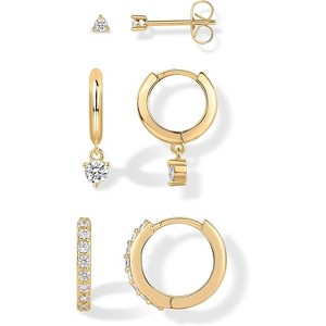 Gold Plated Sterling Silver Statement Earring Set - 3 Pairs CZ Jacket, Crawler & Huggie Piercing Jewelry - 1 of 4