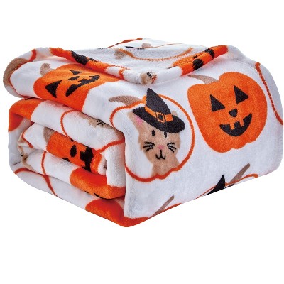 Pumpkin Cats Halloween Microplush Throw Blanket 50" x 60"