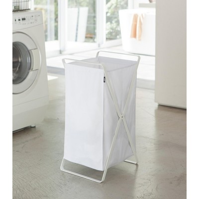 Collapsible Upright Tower Laundry Hamper in White Steel
