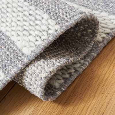 Gray and White Striped Kilim Wool-Cotton Square Rug