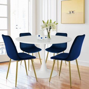 Haven90+Bingo 5-Piece Round-Shaped Dining Table Set With 4 Velvet Upholstered Chairs Gold Legs -Maison Boucle‎ - 1 of 4