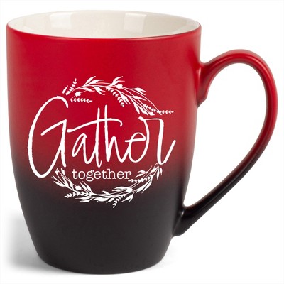 Elanze Designs Gather Together Wreath Two Toned Ombre Matte Red and Black 12 ounce Ceramic Stoneware Coffee Cup Mug