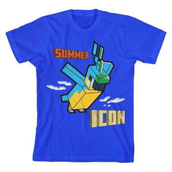 Minecraft Parrot with Summer Icon 3D Text Youth Boy's Royal Blue T-Shirt