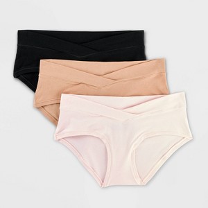 Maternity 3pk Cotton Blend Under the Belly Hipster Underwear - Auden™ Black/Pearl Tan/Rose Pink - 1 of 3