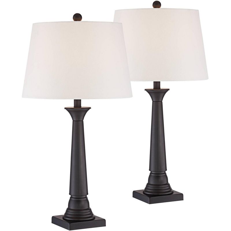 360 Lighting Dolbey Rustic Farmhouse Table Lamps 28" Tall Set of 2 Bronze Off White Drum Shade for Bedroom Living Room Bedside Nightstand Office House, 1 of 10