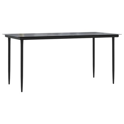 vidaXL Patio Dining Table, Black 63"x31.5"x29.1" Steel and Tempered Glass