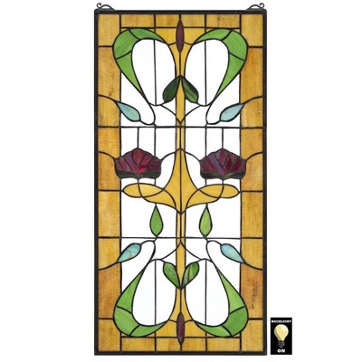 Ruskin Rose Amber and Ruby Stained Glass Window Panel