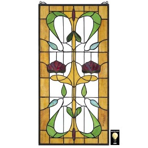 Design Toscano Ruskin Rose Two Flower Tiffany-Style Stained Glass Window - 1 of 4