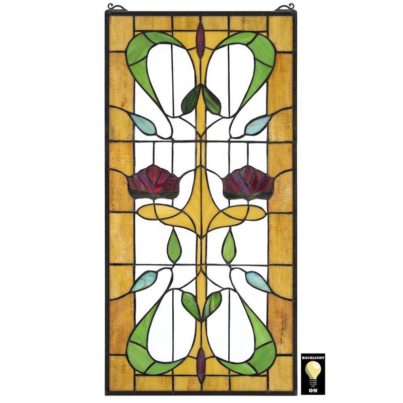 Design Toscano Ruskin Rose Two Flower Tiffany-Style Stained Glass Window, 1 of 6