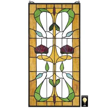 Design Toscano Ruskin Rose Two Flower Tiffany-Style Stained Glass Window