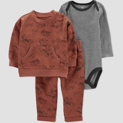 Image of Carter's Just One You® Baby Boys' Dino Striped Top & Bottom Set - Rust 3M
