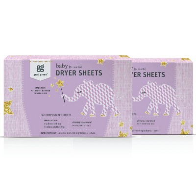 Grab Green Baby Dryer Sheets, 80 Sheets, Dreamy Rosewood Scent - 2-pack (160 Total Sheets)