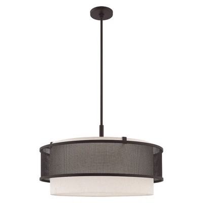 Braddock 5-Light Bronze Drum Pendant with Oatmeal Fabric Shade