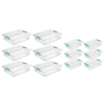 Sterilite Large Clip (6 Pack) & Small Clip (6 Pack) Clear Plastic Storage Organizer Tote Container Bin Box for Home Office Organization and Storage