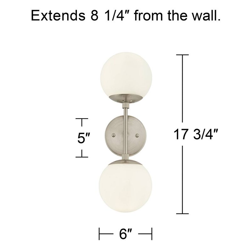 Possini Euro Design Oso Mid Century Modern Wall Light Sconce Brushed Nickel 6" 2-Light Fixture Opal Glass for Bedroom Bathroom Vanity Living Room Home, 4 of 10