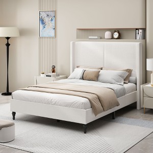 NicBex Queen/King High Back Wooden Bed Frame with Boucle Upholstered Headboard & Side Panels,Modern Platform Bed,No Box Spring Needed - 1 of 4