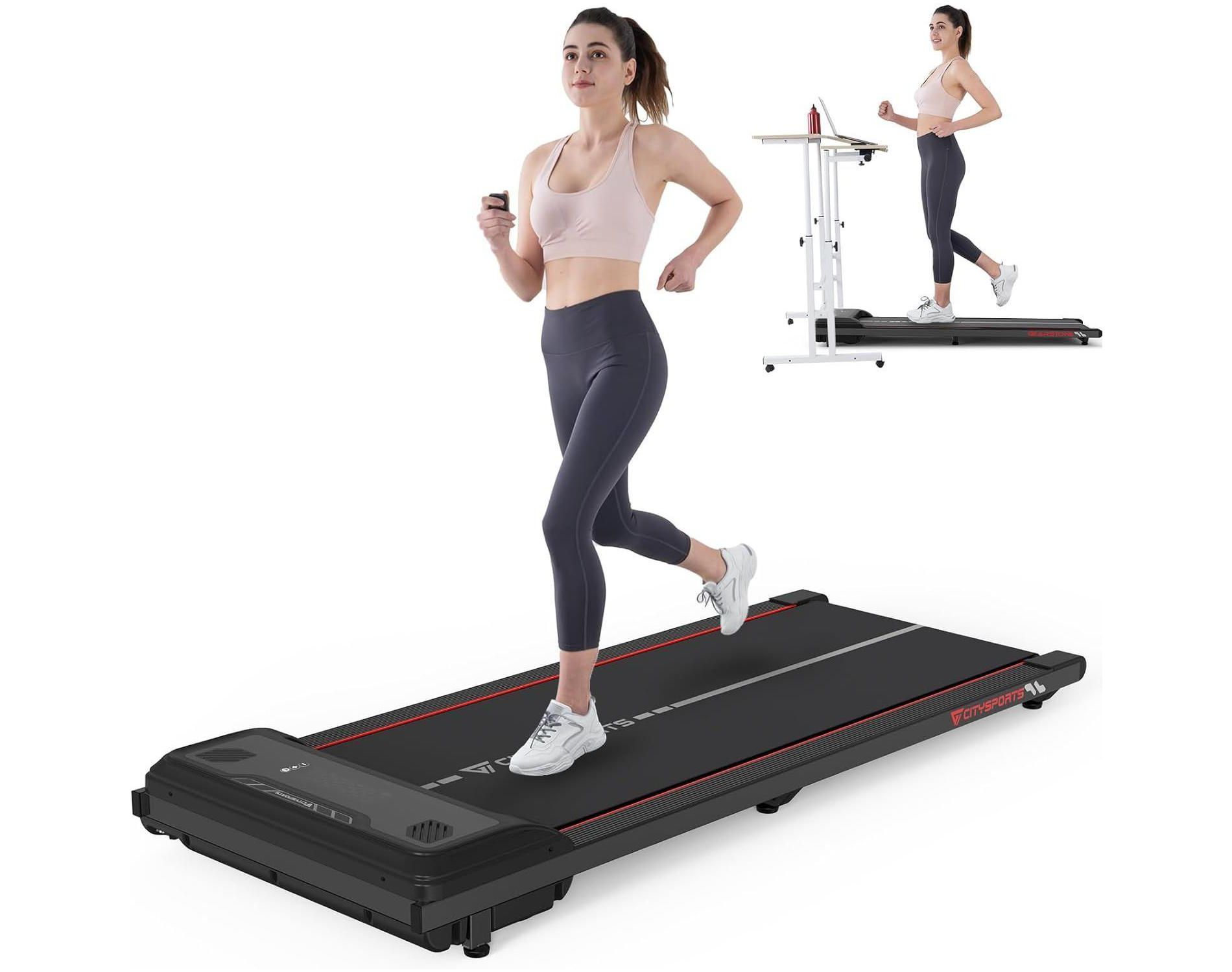 CITYSPORTS Under Desk Treadmill, 550W 110KG Capacity Portable Walking Treadmill for Home Office with Remote LED Display (Black Red)