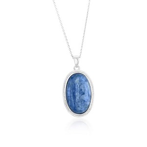 Simona Sterling Silver, Oval Kyanite, Beaded Border 18" Pendant Necklace - Blue - 1 of 2