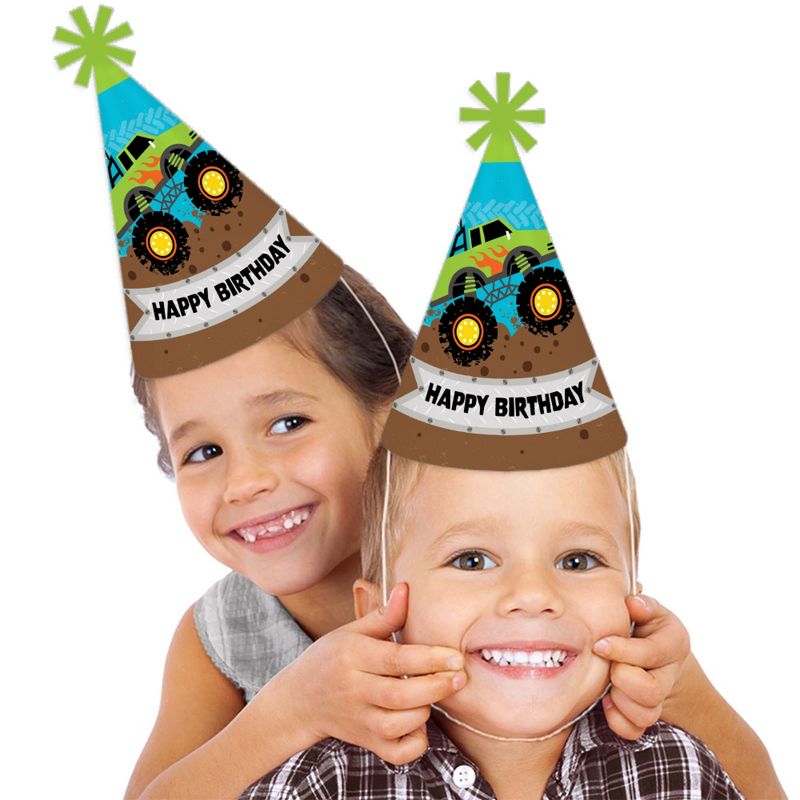 Big Dot of Happiness Smash and Crash - Monster Truck - Cone Happy Birthday Party Hats for Kids and Adults - Set of 8 (Standard Size), 2 of 8