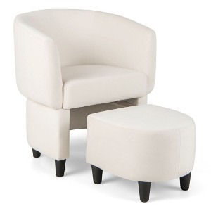 Tangkula Upholstered Velvet Barrel Chair w/ Ottoman Wood Frame Non-slip Felt Pads - 1 of 4