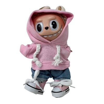Fashionable Pink Hoodie with Jeans and Sneakers for Labubu Dolls