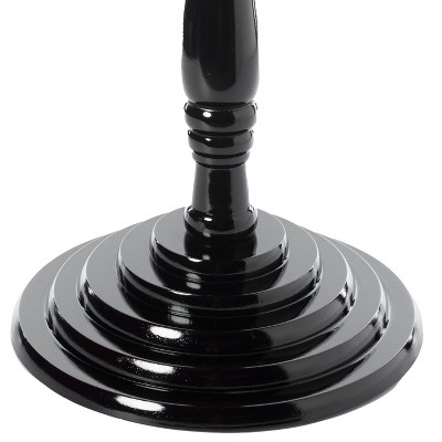 Espresso Wooden Round Pedestal Side Table with Glossy Marble Top