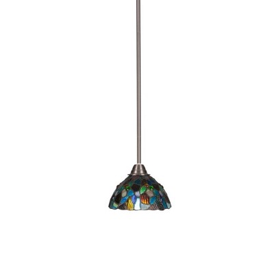 Toltec Lighting Paramount 1 - Light Pendant in  Brushed Nickel with 7" Blue Mosaic Art Glass Shade