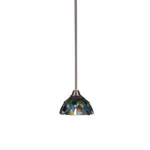 Toltec Lighting Paramount 1 - Light Pendant in  Brushed Nickel with 7" Blue Mosaic Art Glass Shade - 1 of 1