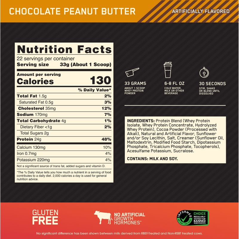 Optimum Nutrition Gold Standard 100% Whey Protein Powder - Chocolate Peanut Butter - 24oz, 5 of 12
