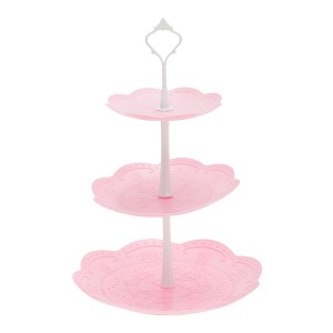 Unique Bargains 3 Tier Dessert Cupcake Stand Holder Round with Tiered Serving Tray for Donuts Fruits White Pink - 1 of 4