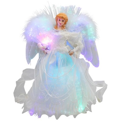 Northlight Fiber Optic Color-Changing Angel with Dove Christmas Tree Topper - 12" - White